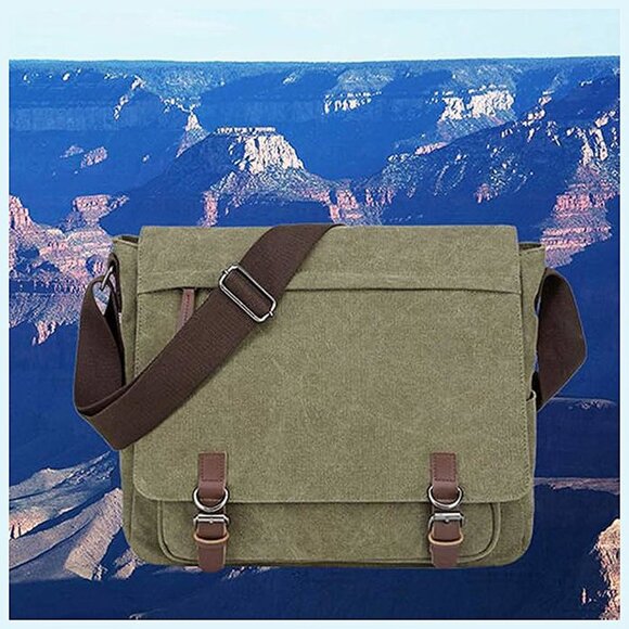 Messenger Bag for Men Retro, Canvas Satchel casual Briefcases Green15 - Picture 8 of 9